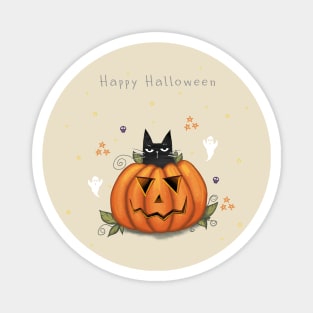 Halloween cute black cat and spooky pumpkin. Magnet